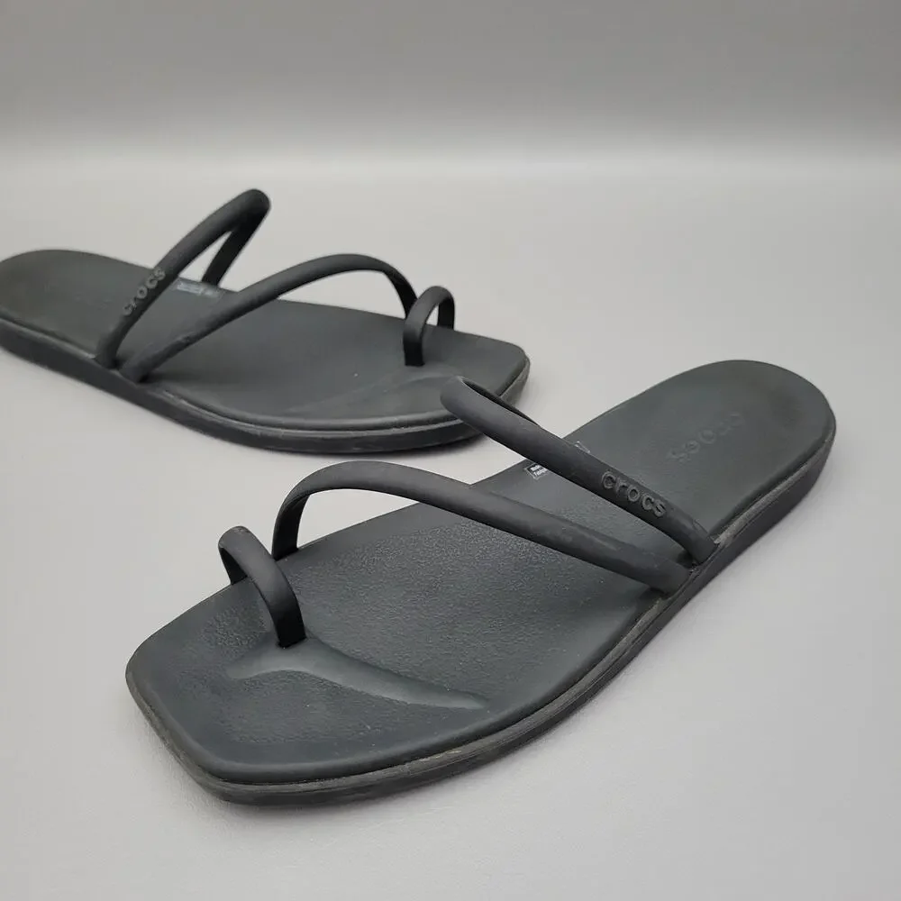 Crocs Miami Toe Loop Sandal Women Size 11 Black Comfortable Support Stylish